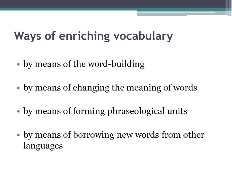 Ways of enriching vocabulary  by means of the word-building  by means of